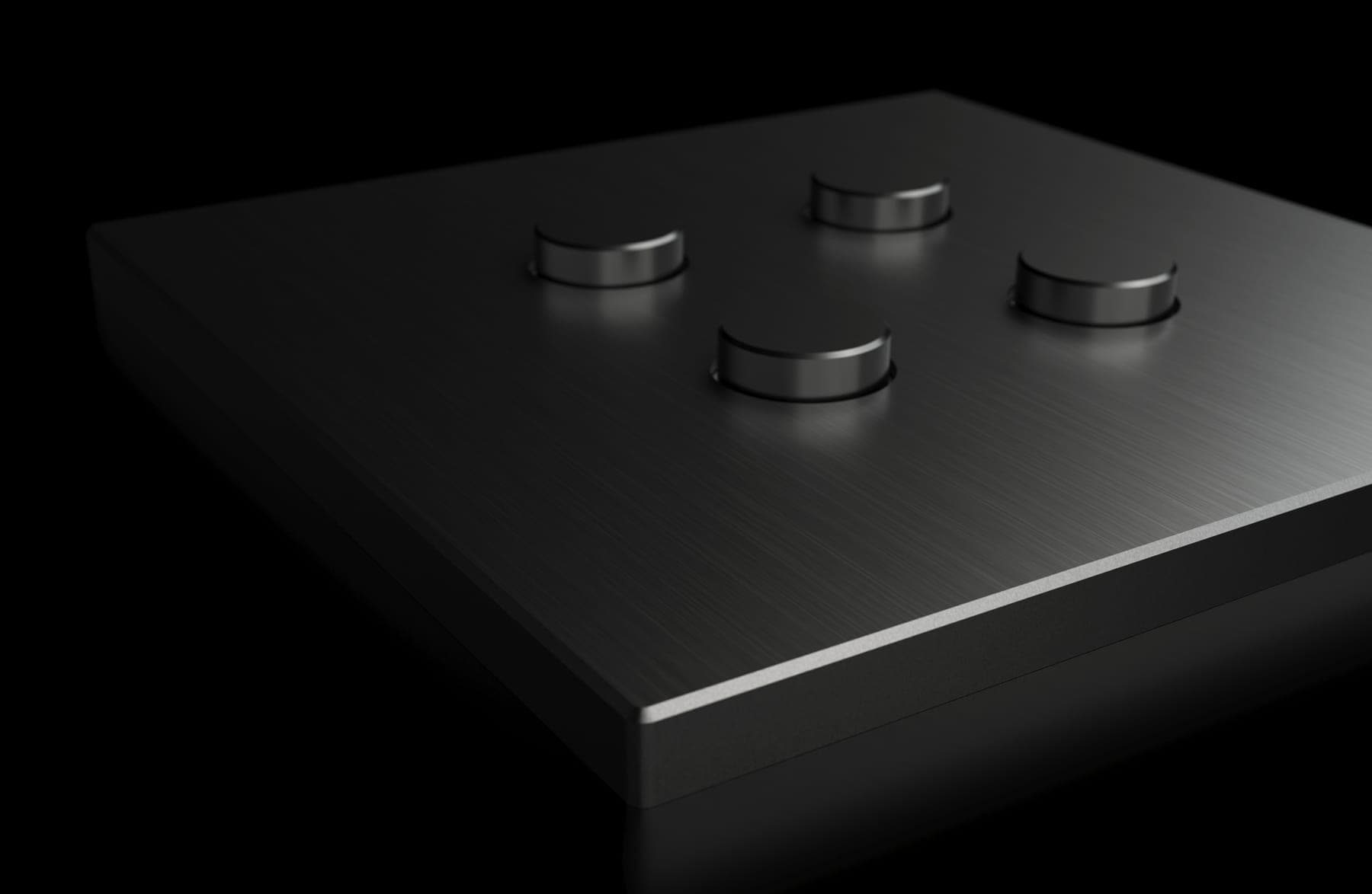 Ekinex Proxima harjatud metallist KNX-klahvistik mustal taustal